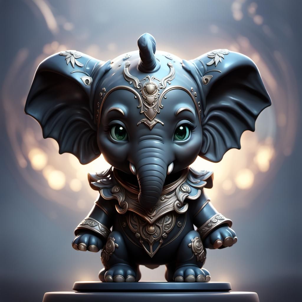 Black Chibi Porcelain Gargoyle Elephant Portrait