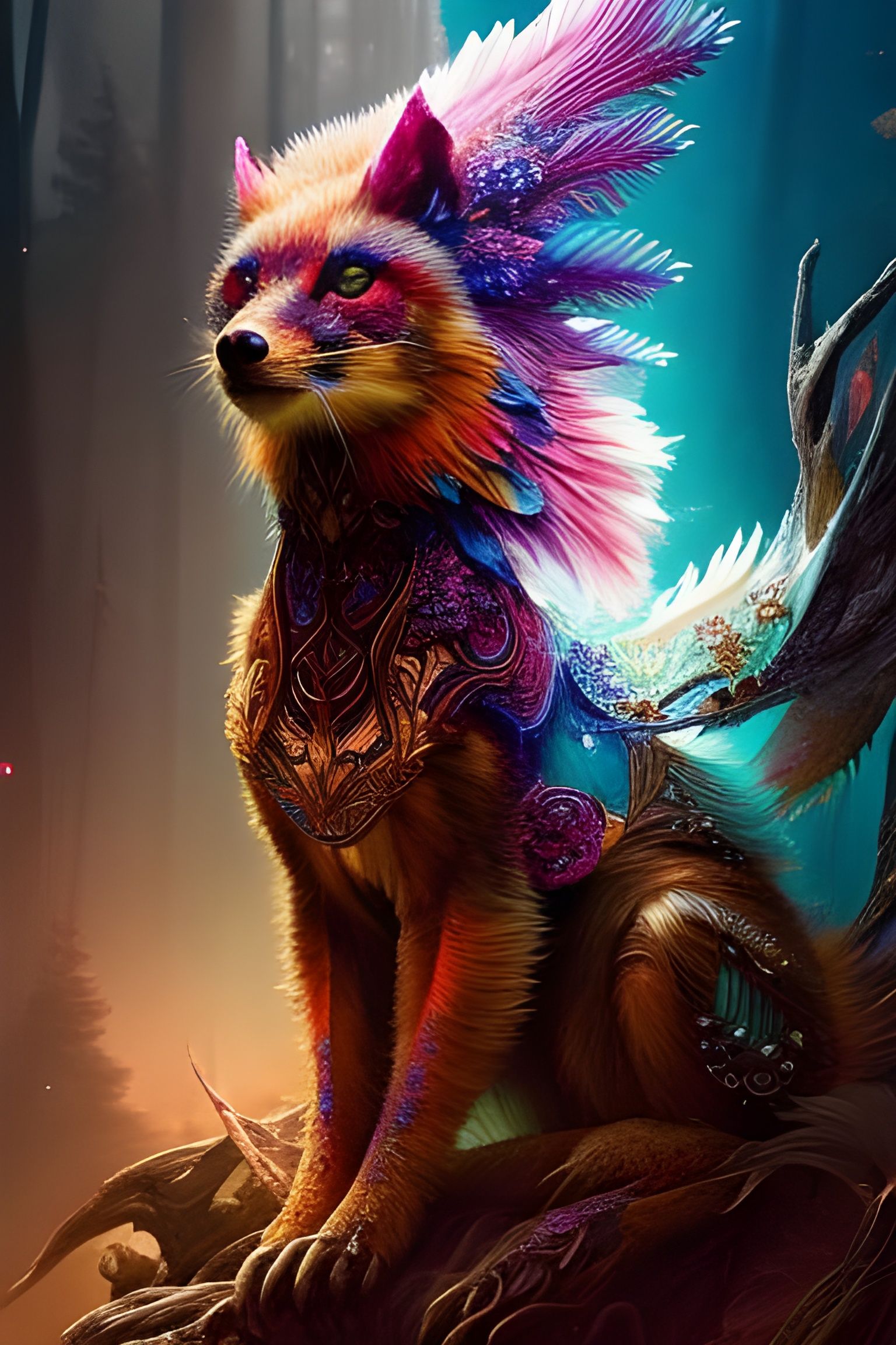 Majestic Fox Portrait in Hyperdetailed Gouache Style