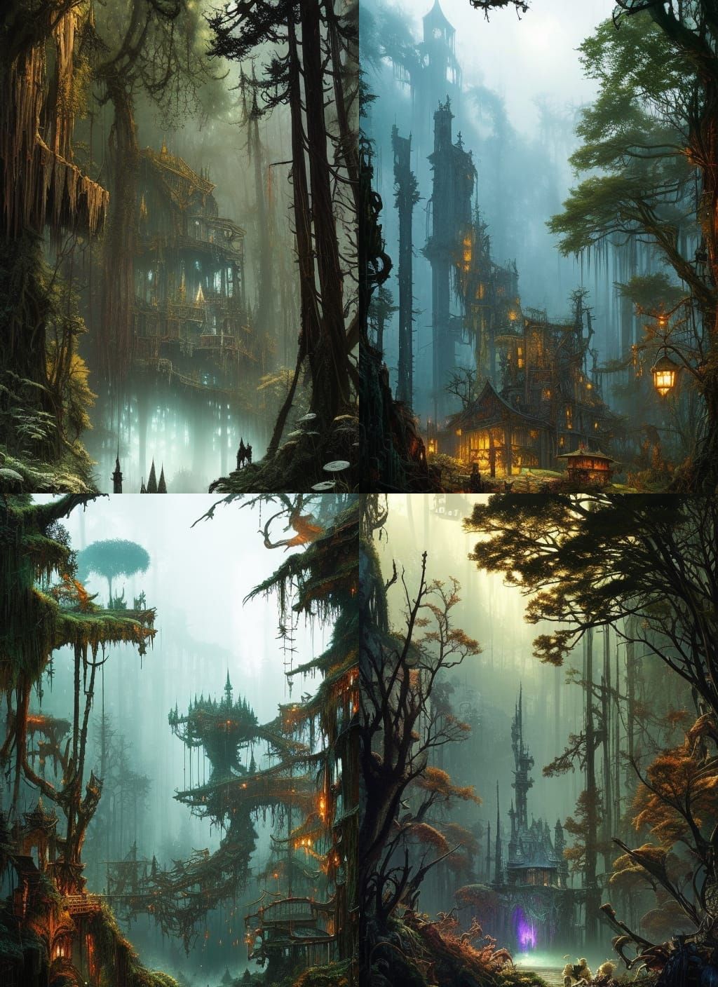 Sinister Forest with Derelict Castle: Watercolor Art