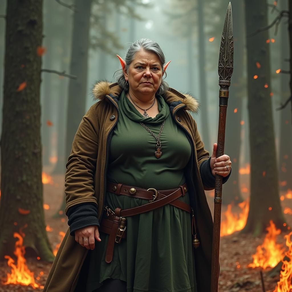 Fierce Elf General in Burning Forest