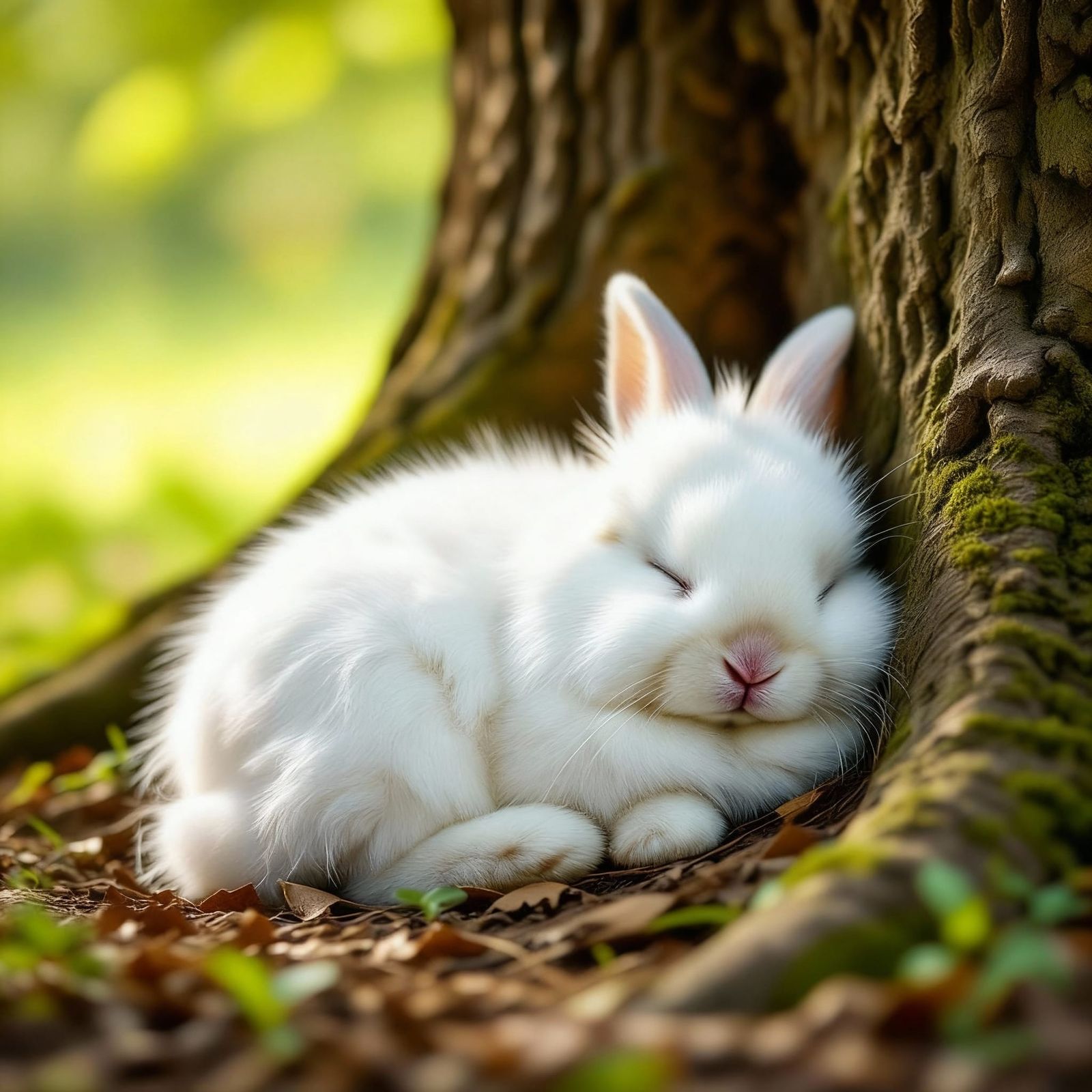Fluffy Rabbit Napping Under a Tree