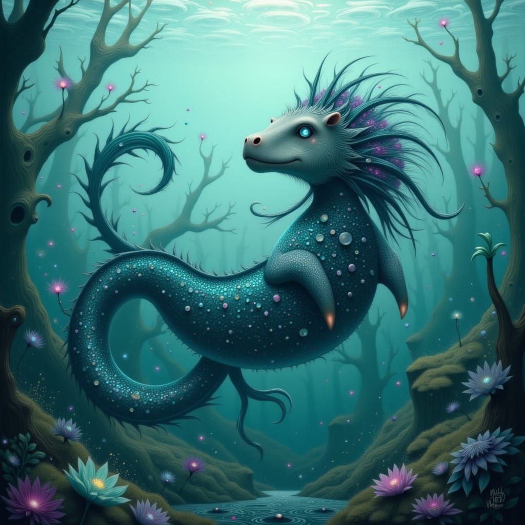 Majestic Hippocampus in Ethereal Underwater Scene