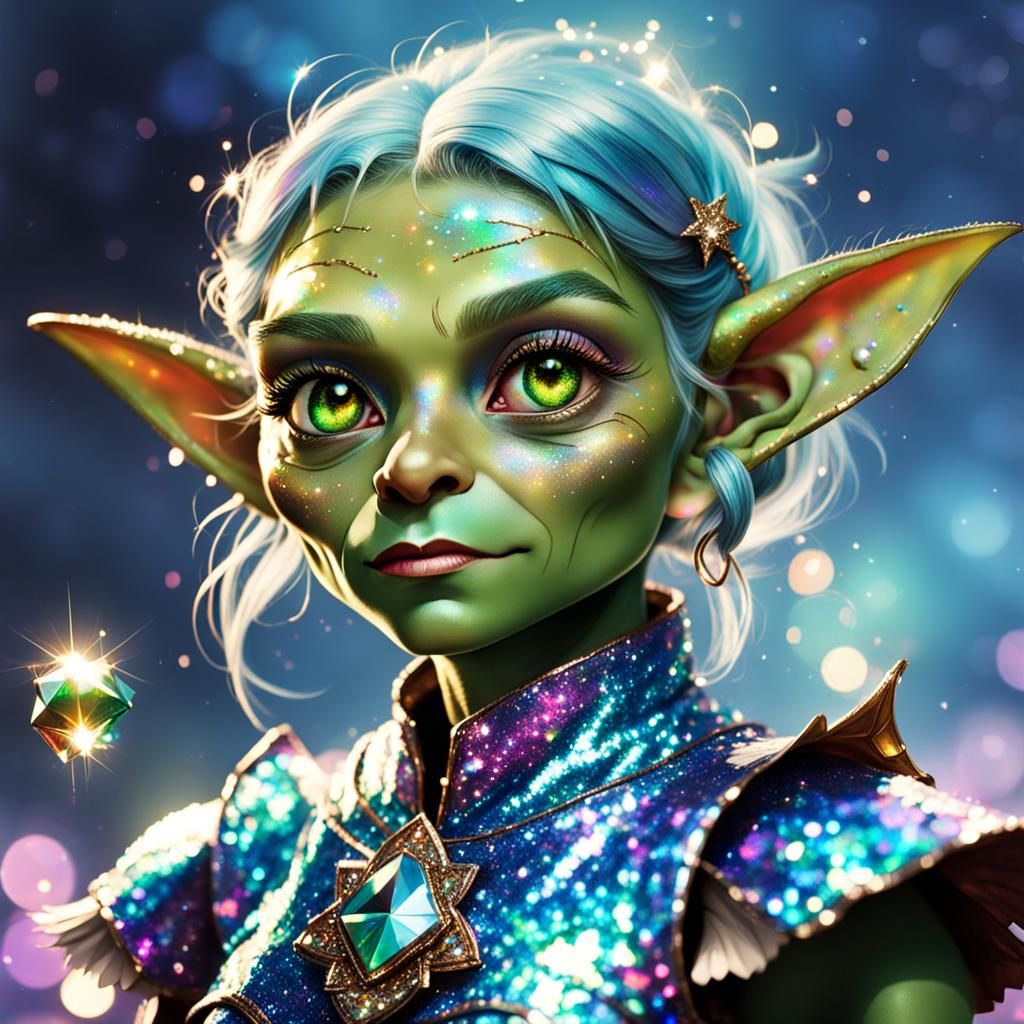 Holographic Glitter Goblin Woman: Mythical Sparkle