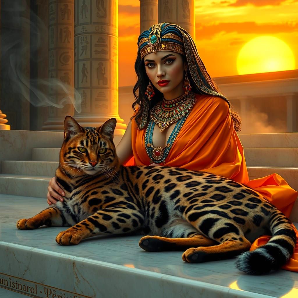 Egyptian Goddess in Vibrant Silks and Lapis