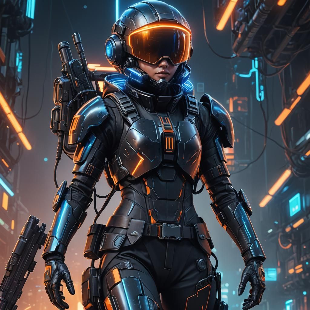 Futuristic Soldier in Neon Armor Concept Art