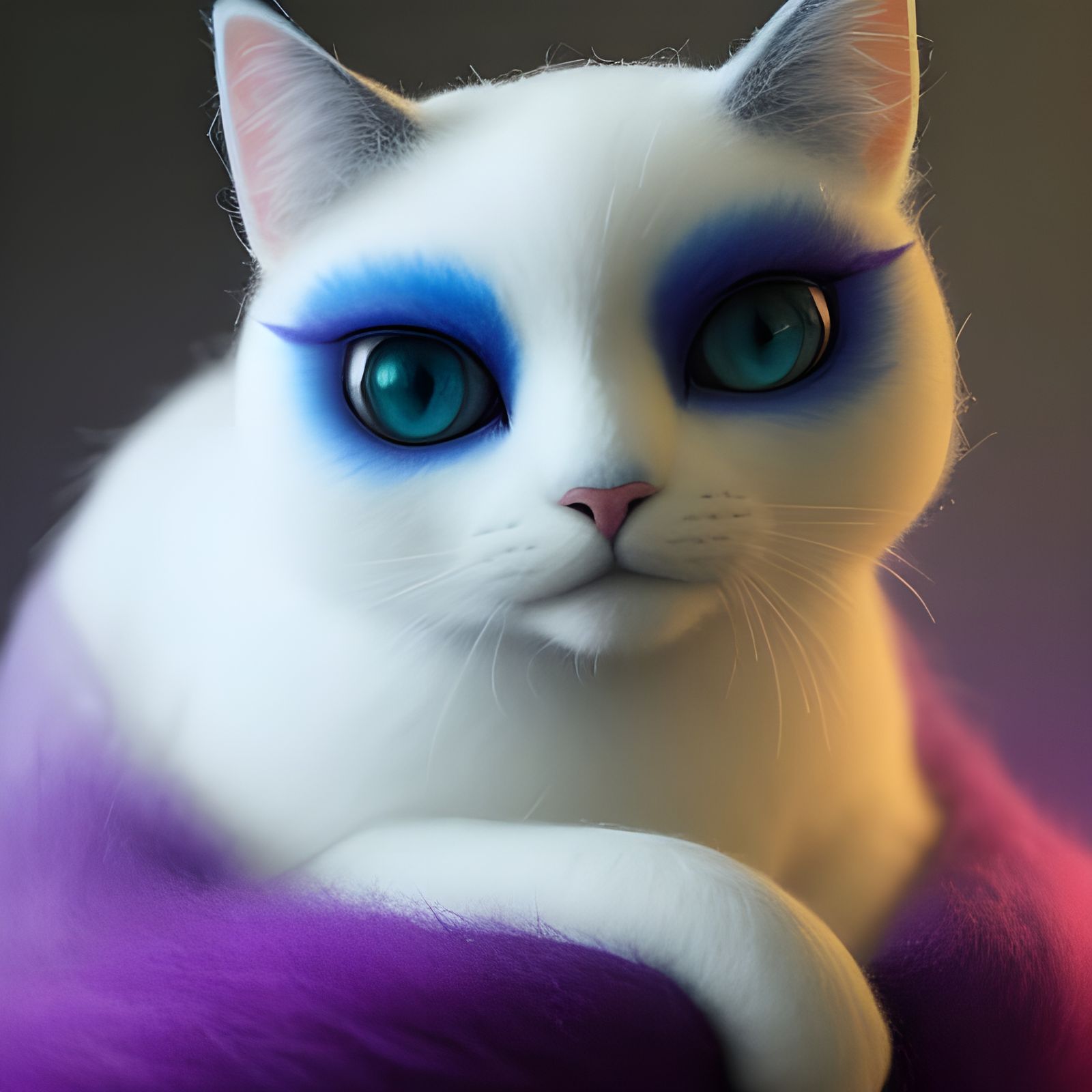 Dreamlike Felted Cat Portrait in Deep Blues and Purples