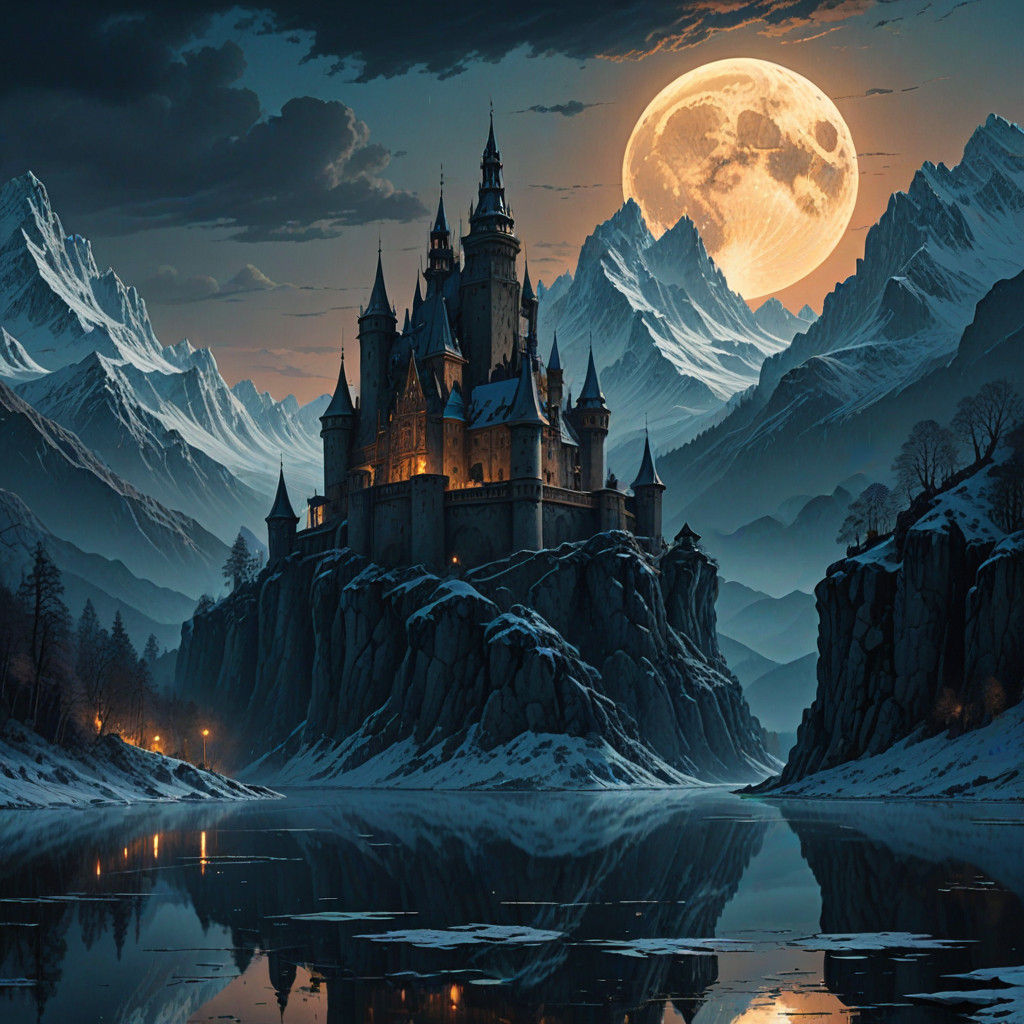 Epic Castle Under Full Moon in Baroque Style