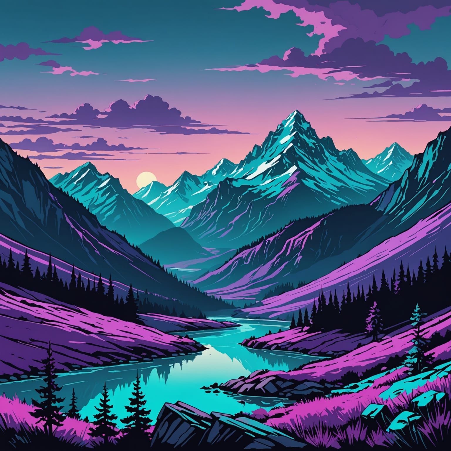 Twilight Over Turquoise and Purple Mountains