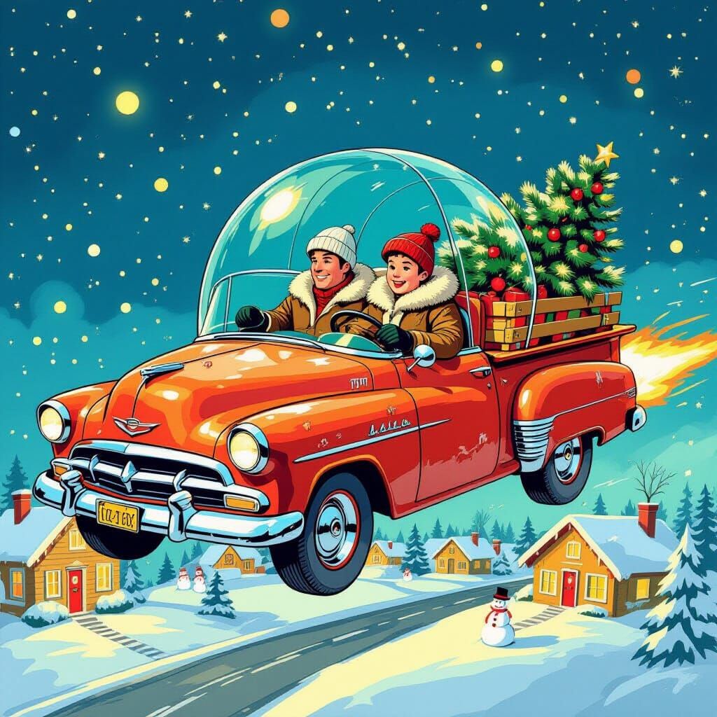 Futuristic Flying Truck Delivers Christmas Tree