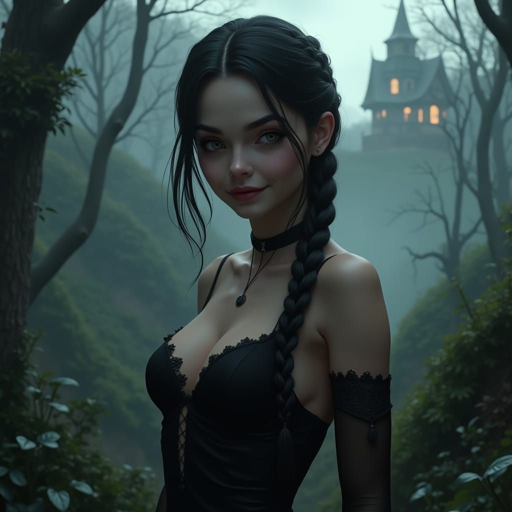 Gothic Goddess in Dark Forest