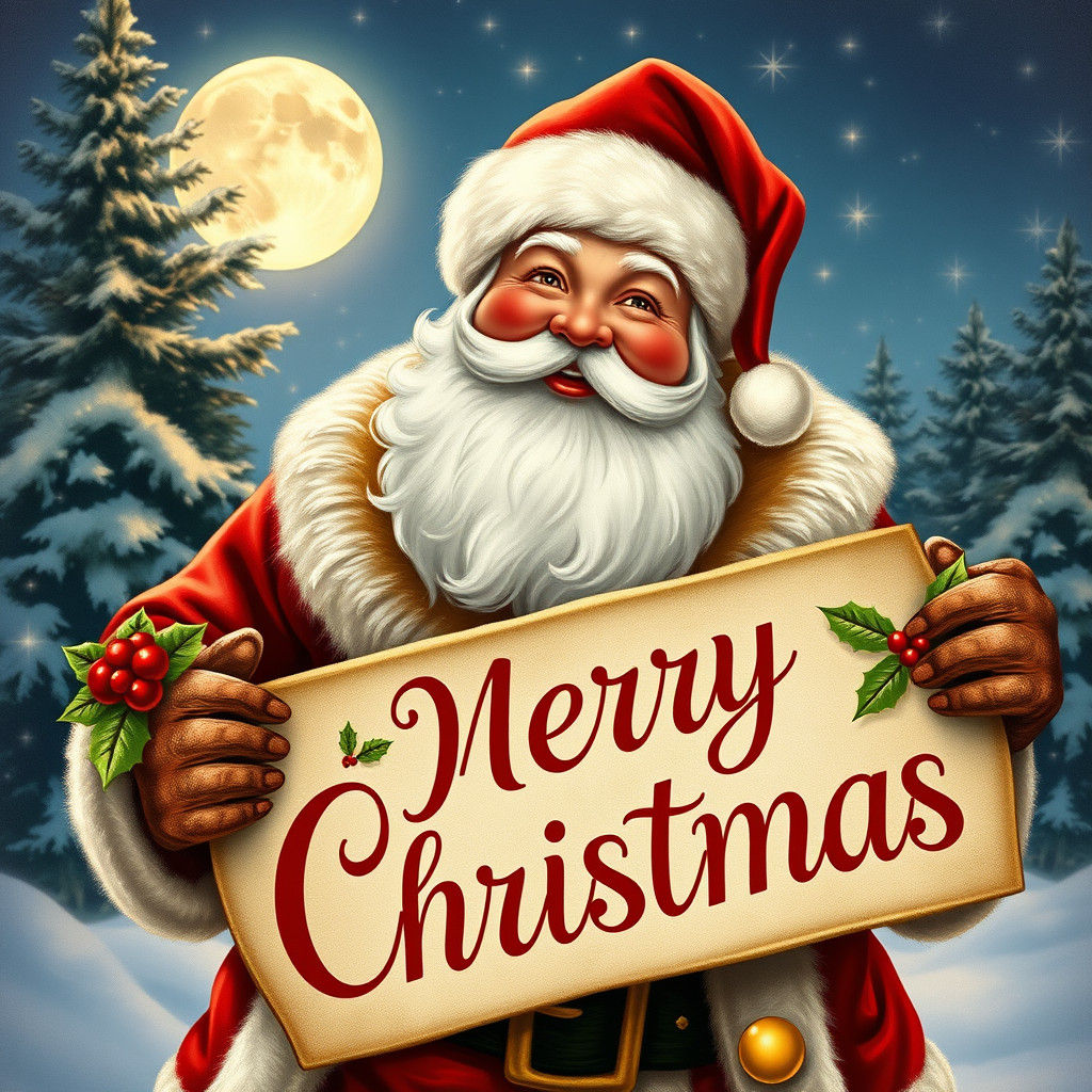 Jolly Santa Claus Vintage Christmas Card Illustration