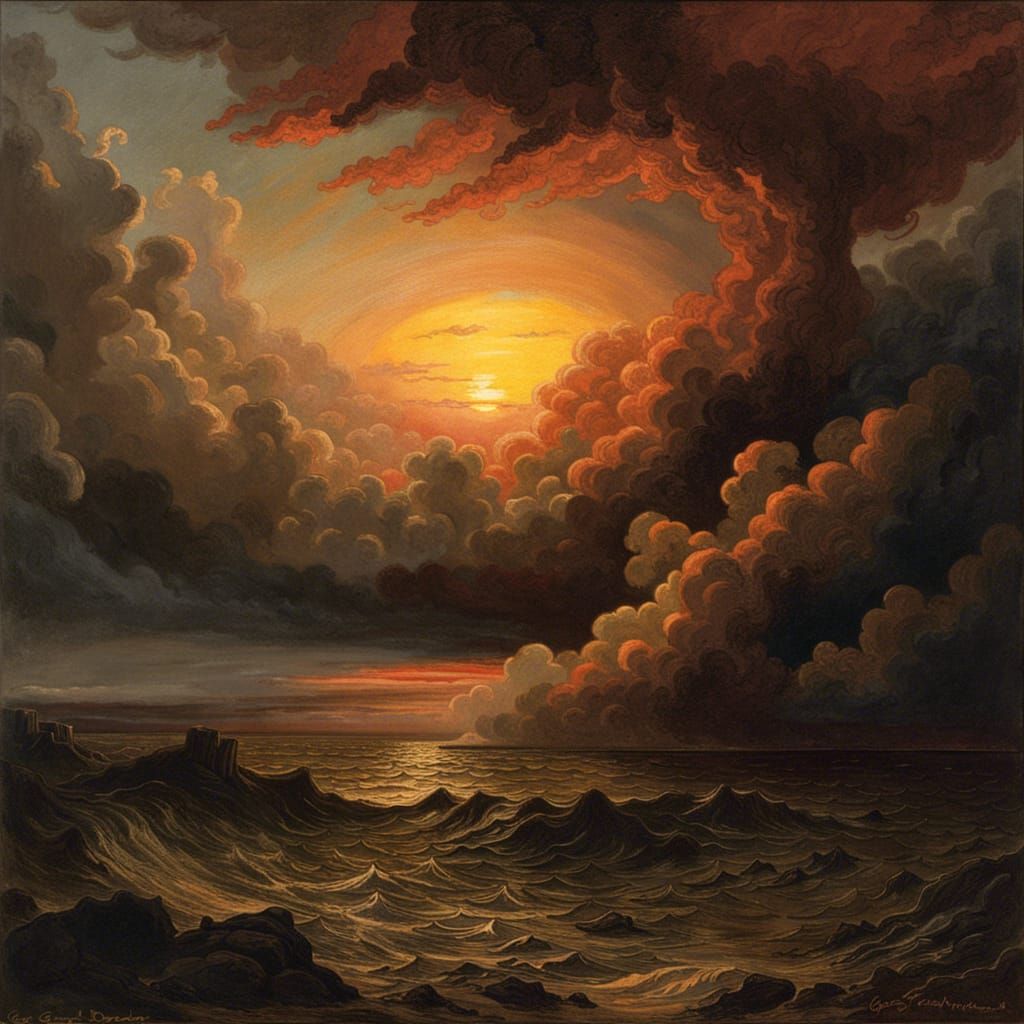 Horror Sunset Clouds in Doré Style