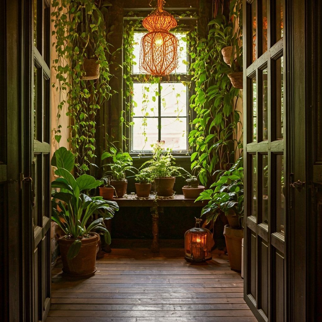 Serene Sanctuary With Soft Light and Lush Plants