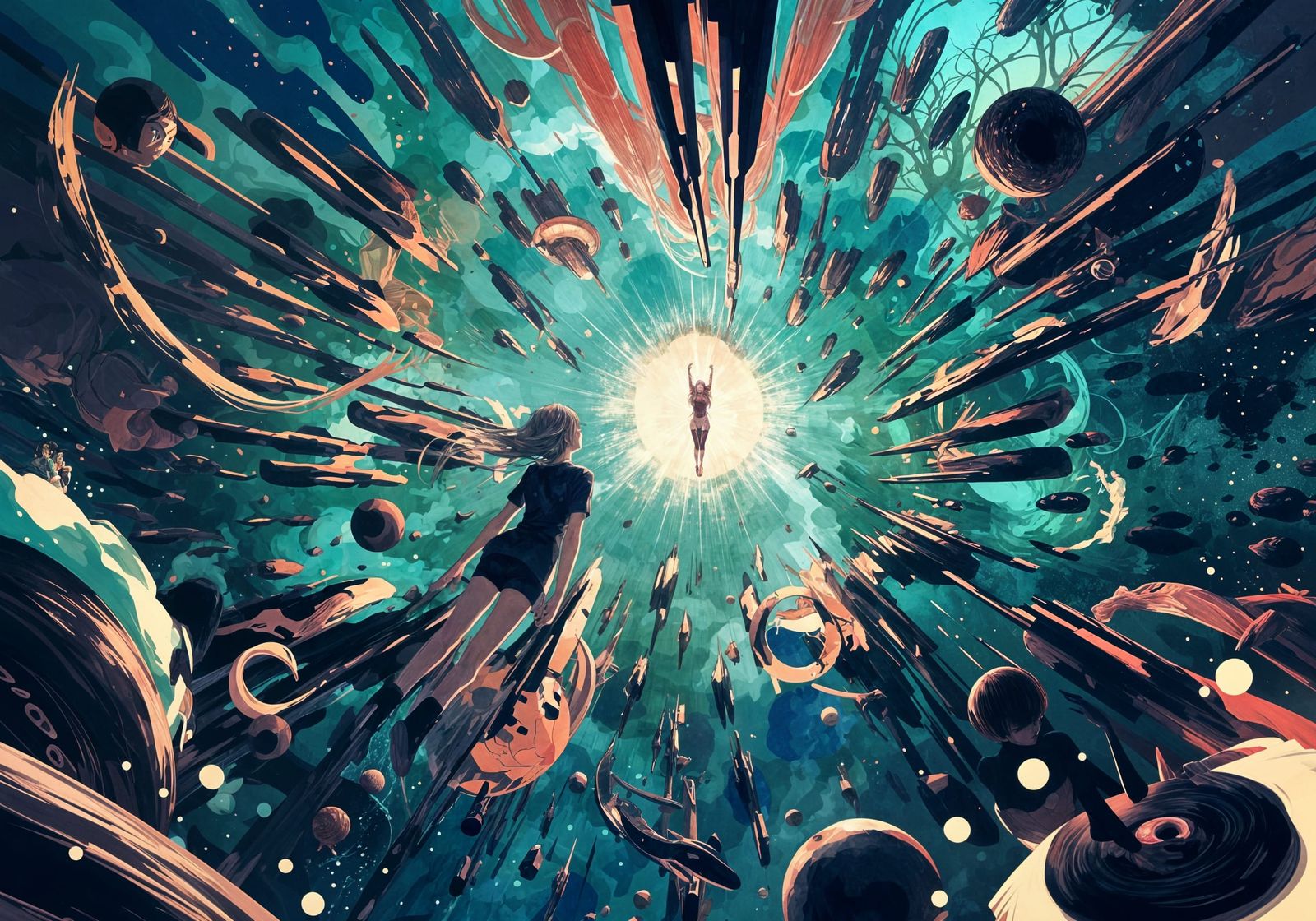 Dreamlike Scene in Psychedelic Manga Style