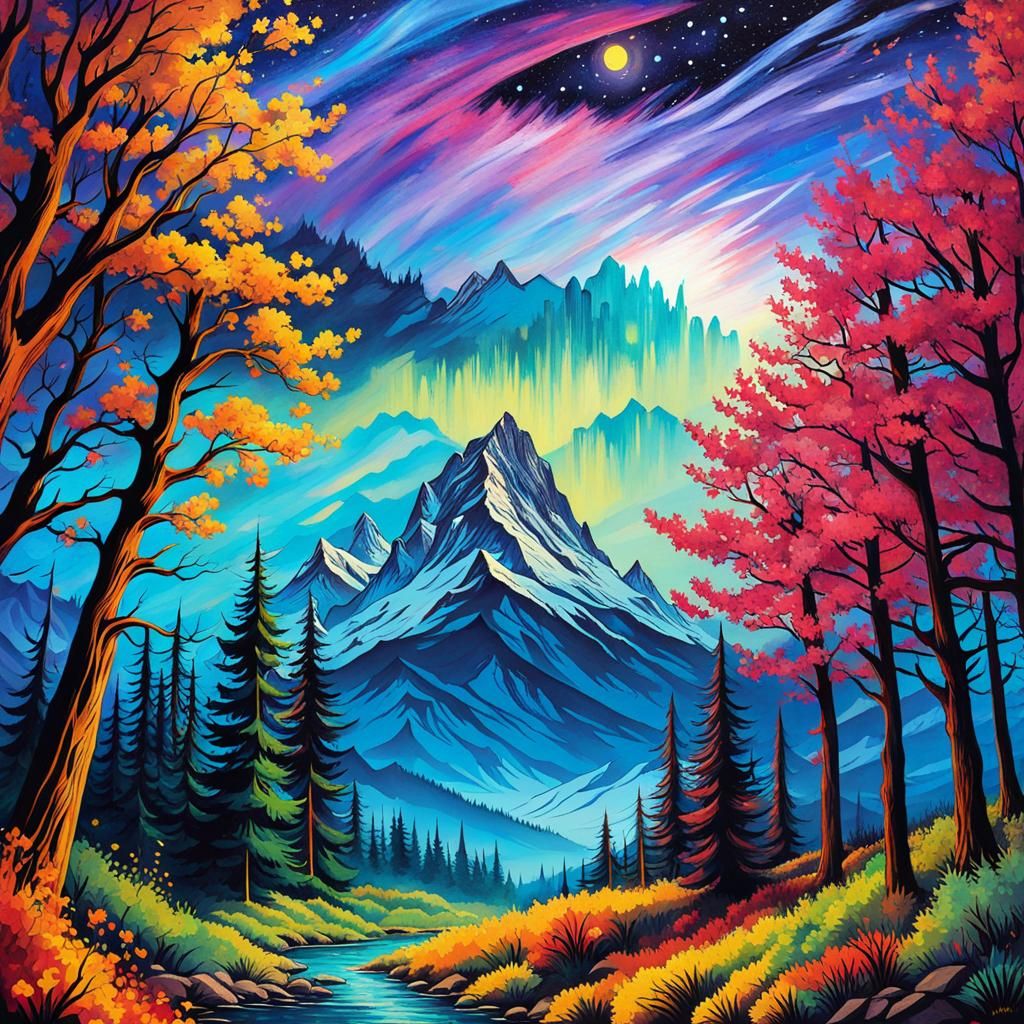 Kaleidoscopic Glampunk Forest: A Mystical Watercolor Paintin...