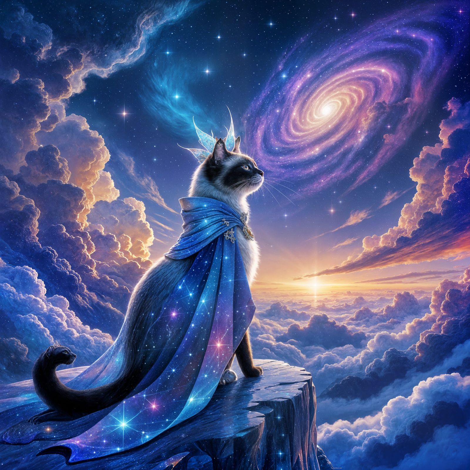 Celestial Siamese Cat on Crystal Planet