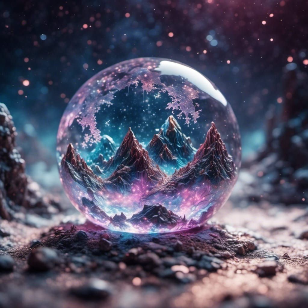 Shattered Crystal Ball with Steam and Moonscape