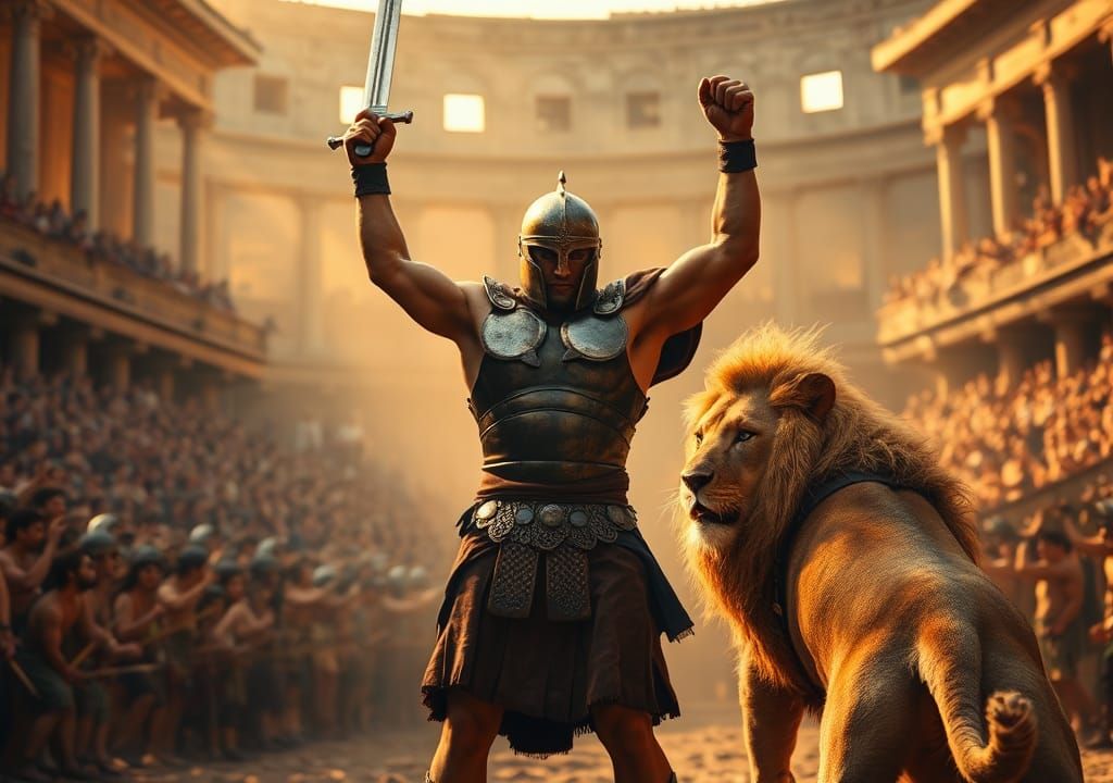 Victorious Gladiator in Arena: A Romantic Era Scene