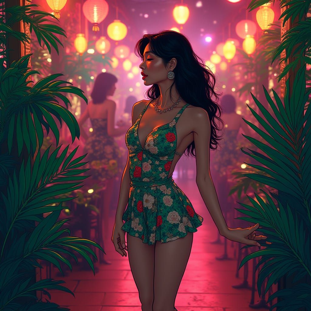 Vibrant Nightclub Scene in Whimsical Style