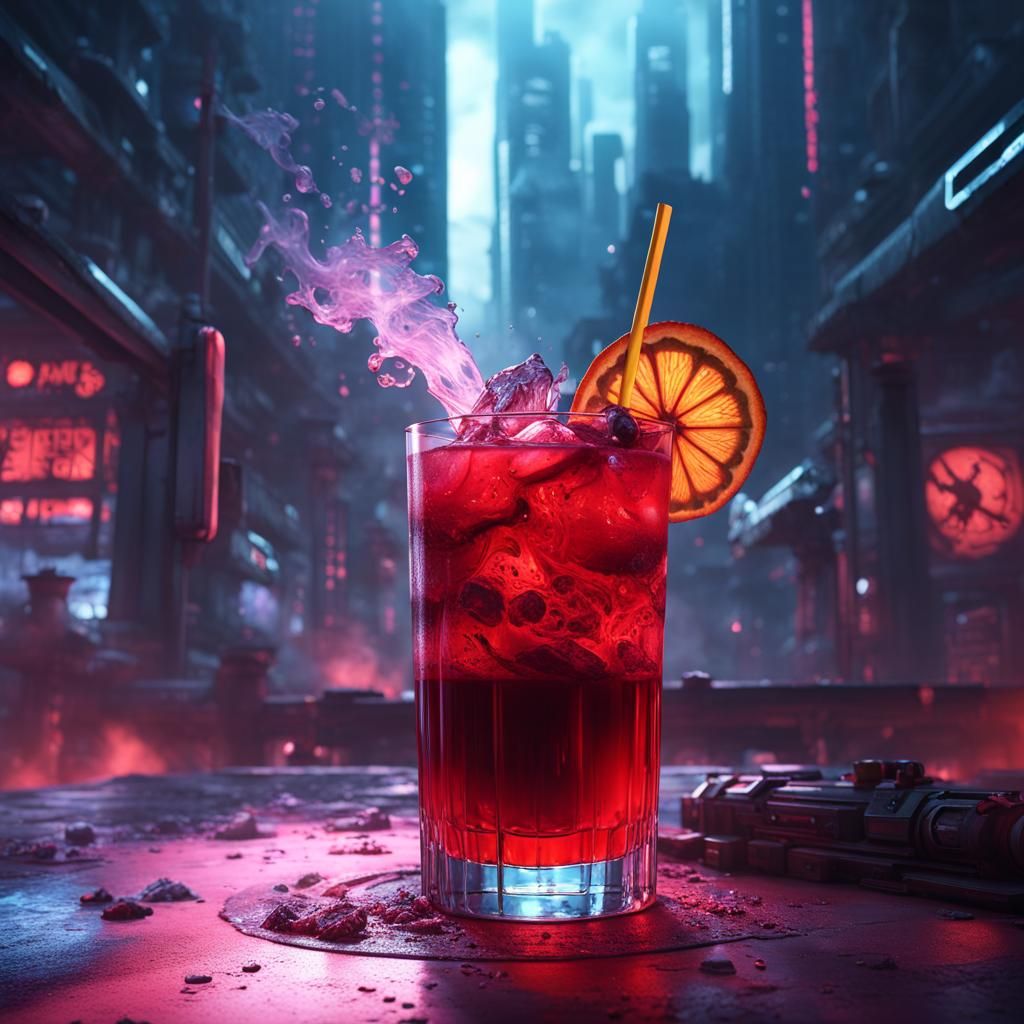 Cyberpunk Cocktail with Smoke: Detailed Matte Painting