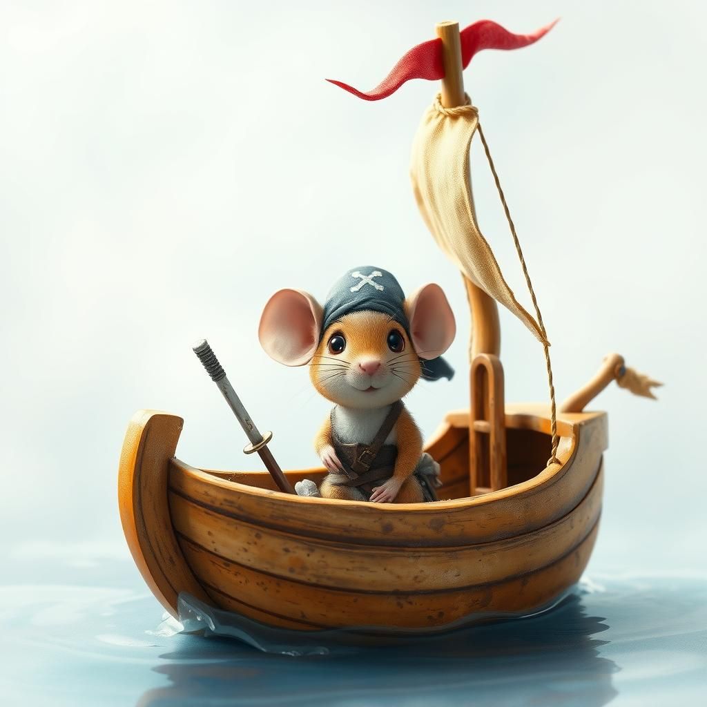 Cute Pirate Mouse in Gourd Ship: 3D Anime
