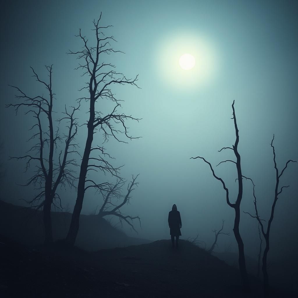 Desolate Figure by Moonlit Lake in Surreal Style