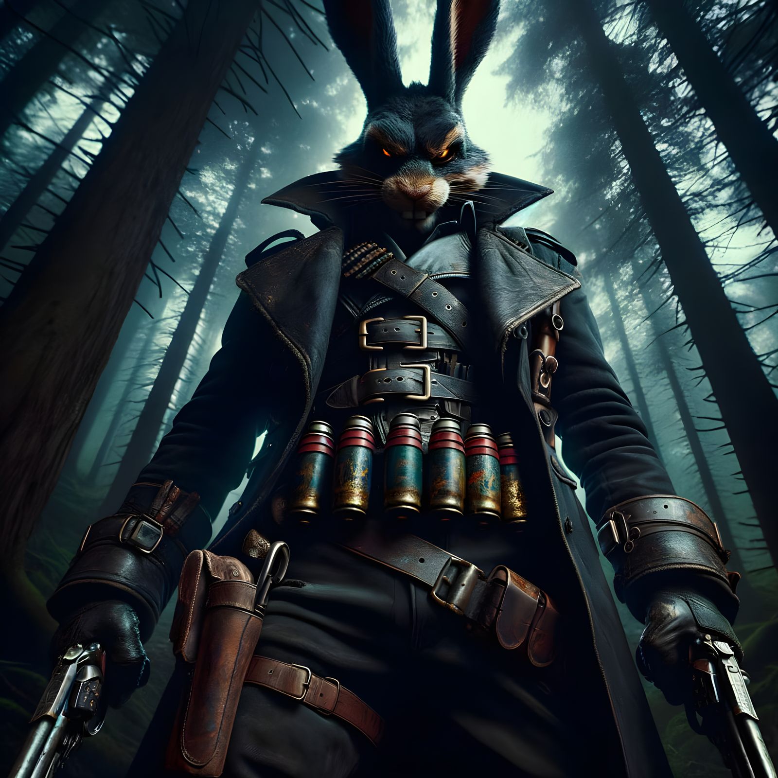 Steampunk Bunny Hitman Unleashed in Dark Forest