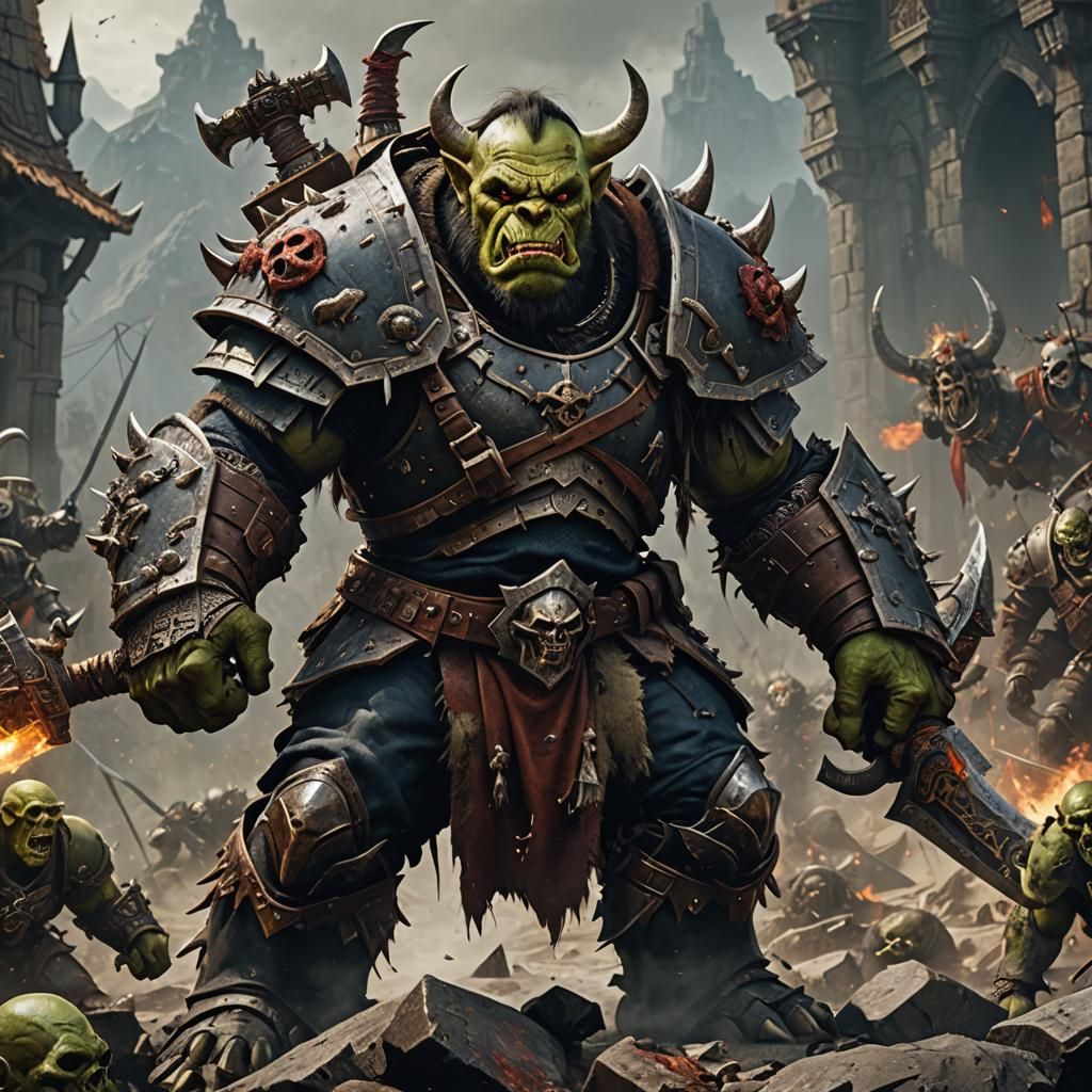 Orc Warrior Crushing Foes: Fantasy Concept Art