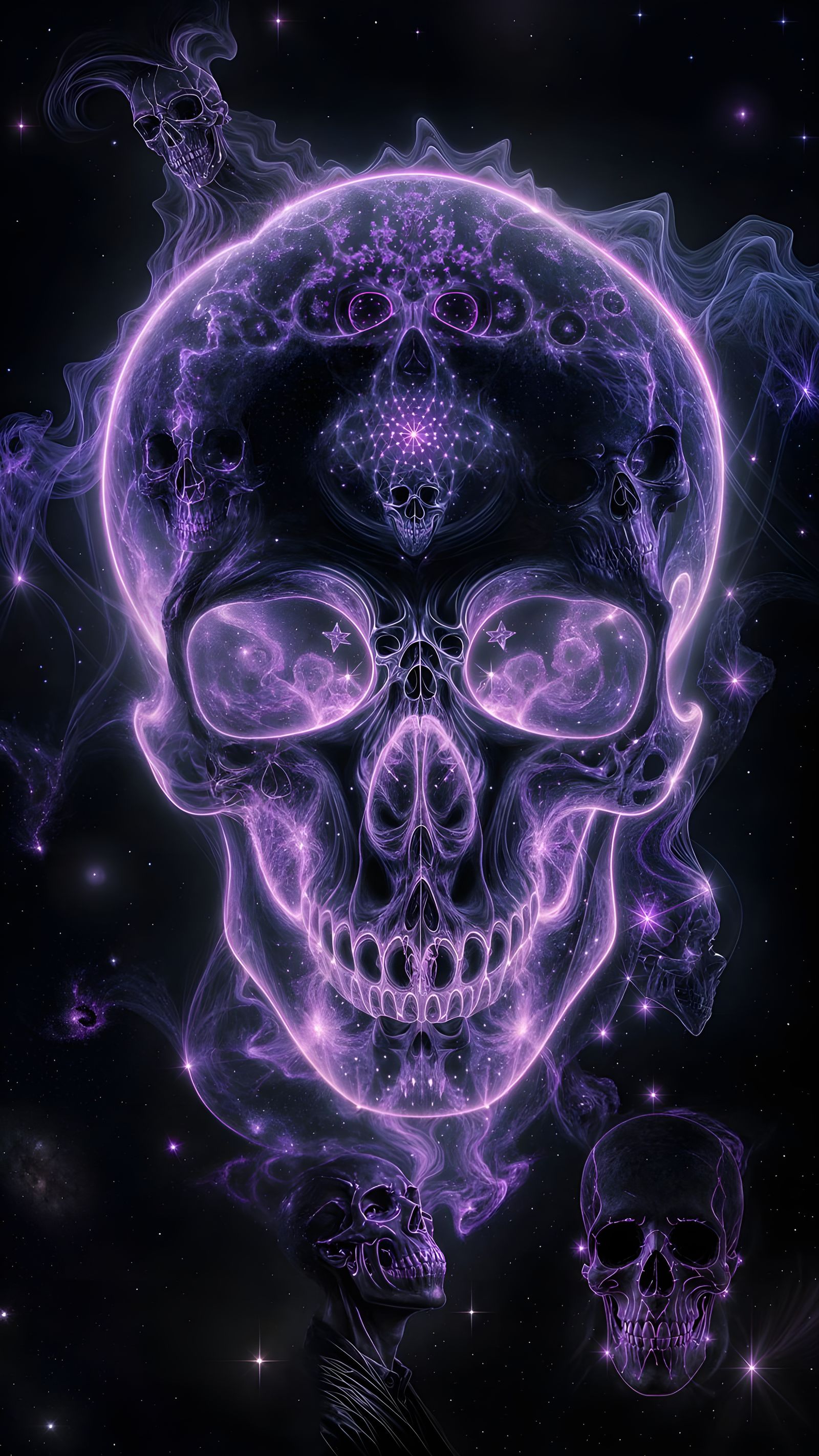 Fractal Skull with X-Ray Purple Hue in Deep Space