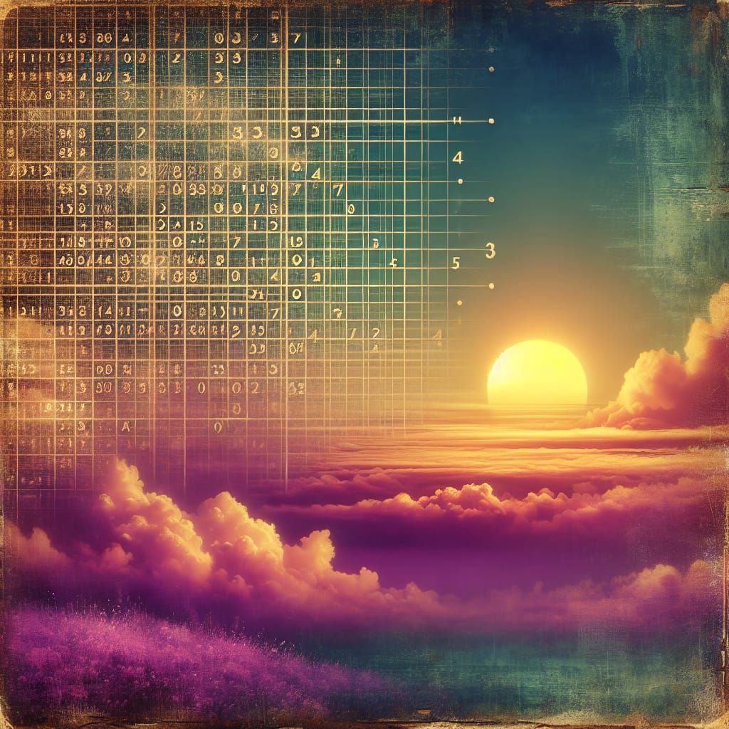 Nostalgic Purple Sky with Golden Sun and Matrix Pattern