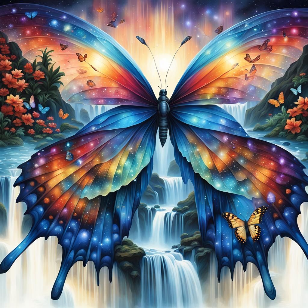 Butterfly Wings Displaying Magical Waterfalls