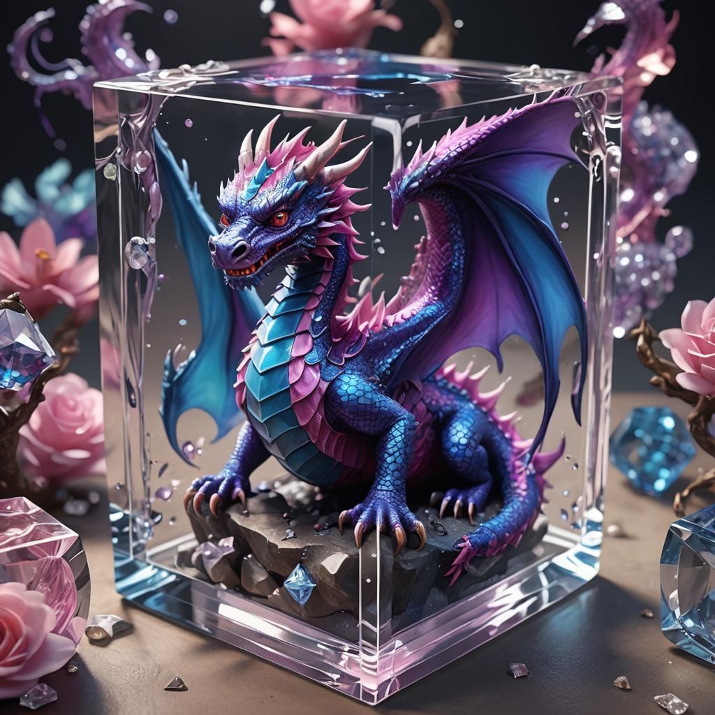 Miniature Dragon in Diamond Cube: Fantasy Concept Art