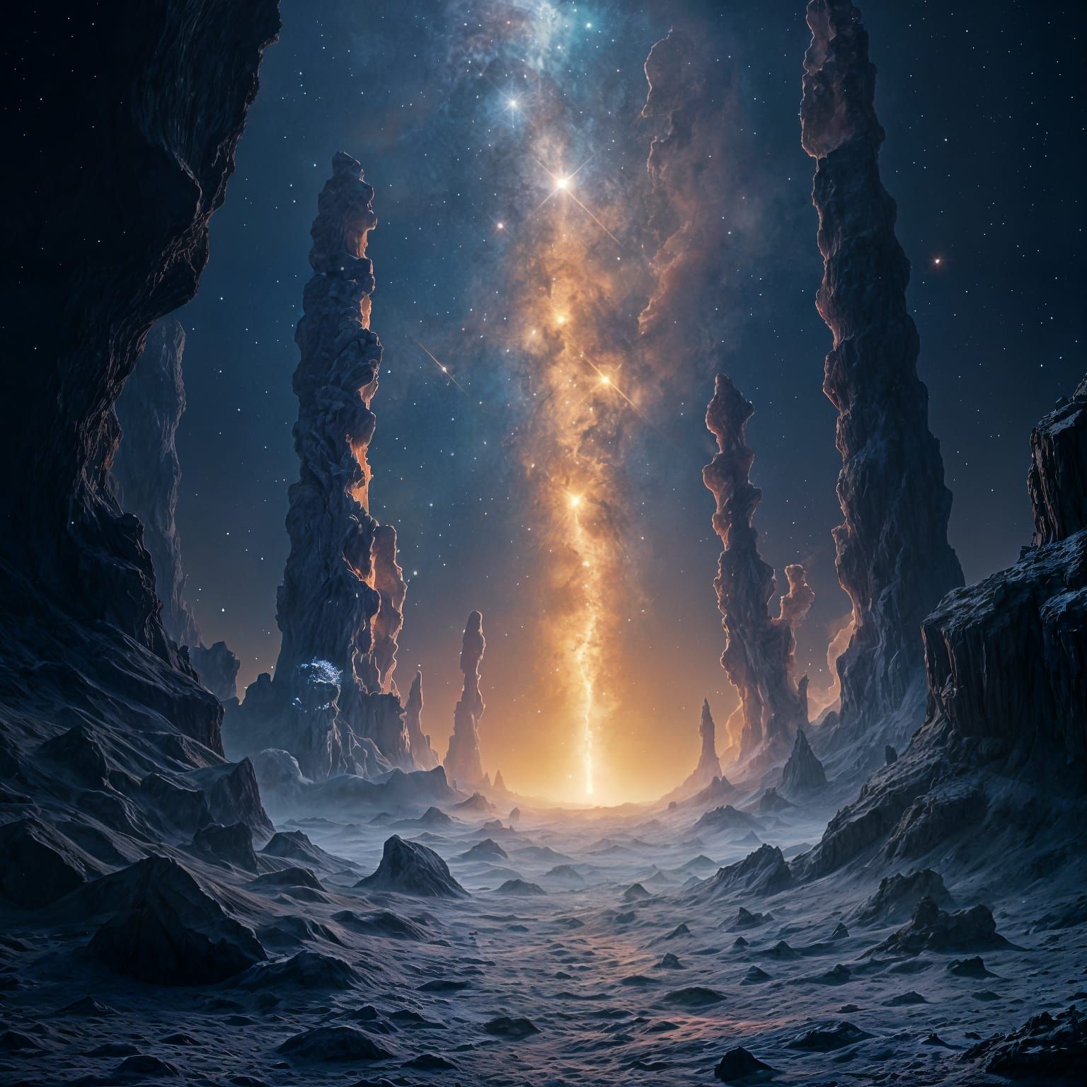 Celestial Pillars on Lunar Surface