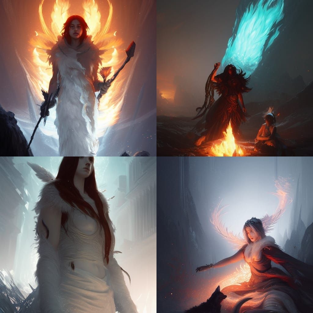 Ice Goddess and Flame God Clash in Dark Fantasy Art