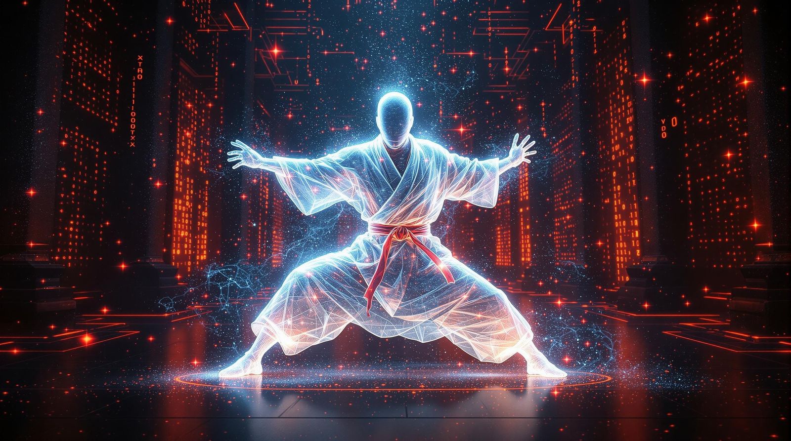 Ghostly Monk Hologram in Digital Art Style