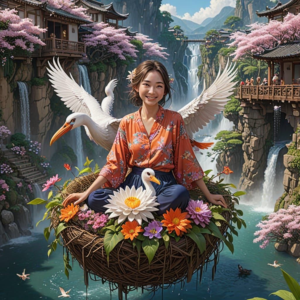 Utopian Floating City with Japanese Elements