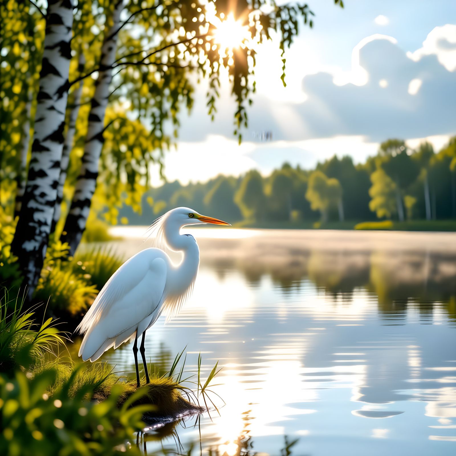 Great White Egret in Dappled Sunlight
