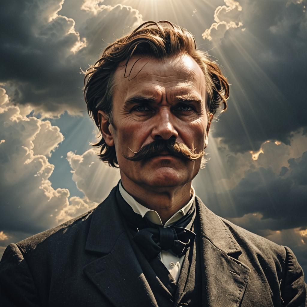 Nietzsche in Light Confronts Approaching Darkness