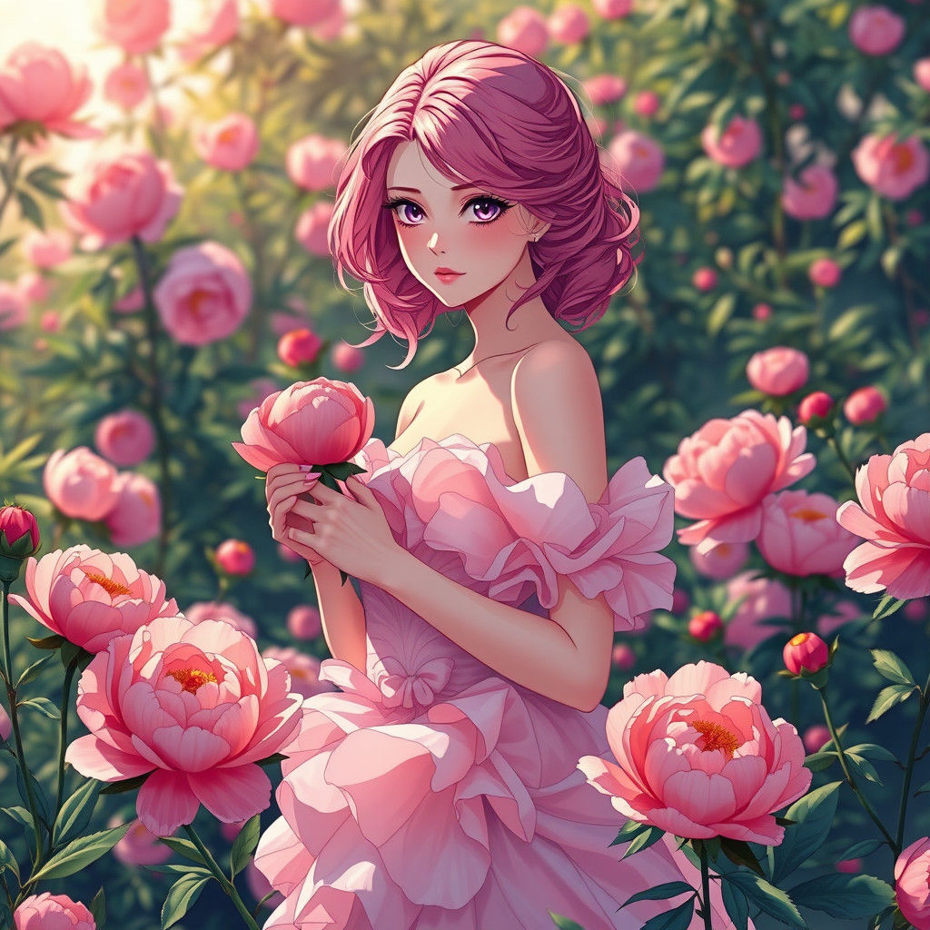 Peony Goddess in Studio Trigger Anime Style