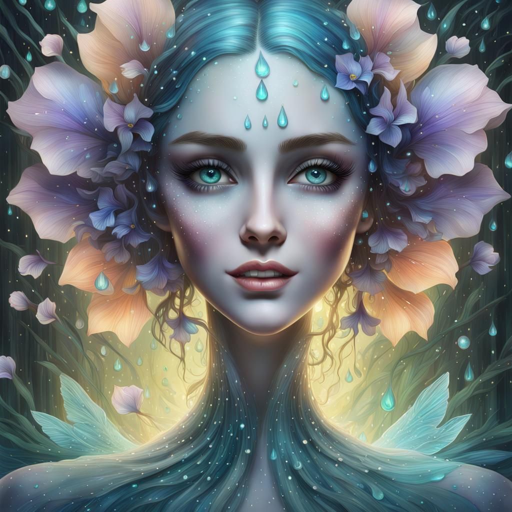 Bioluminescent Fairy Woman on Cracked Glass