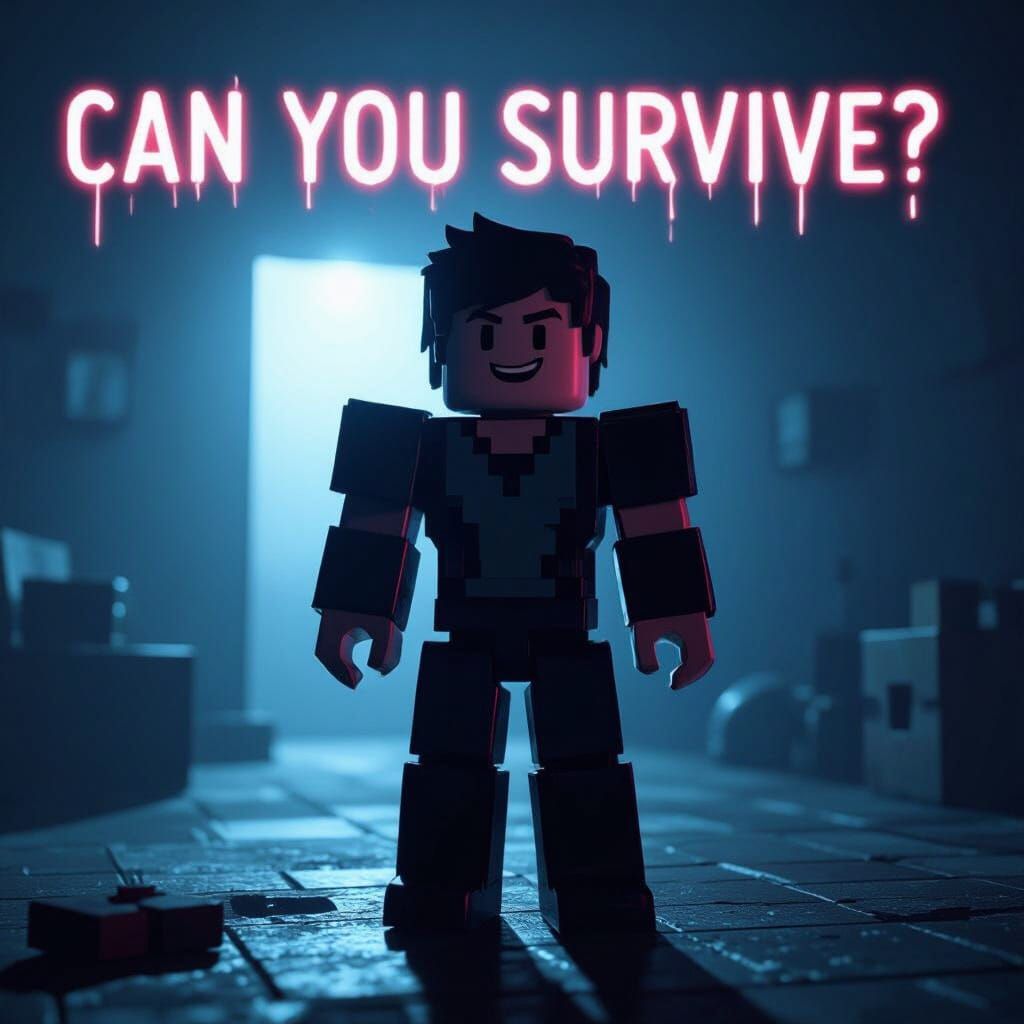 Eerie Roblox Character in Dark Room: Neon Survival
