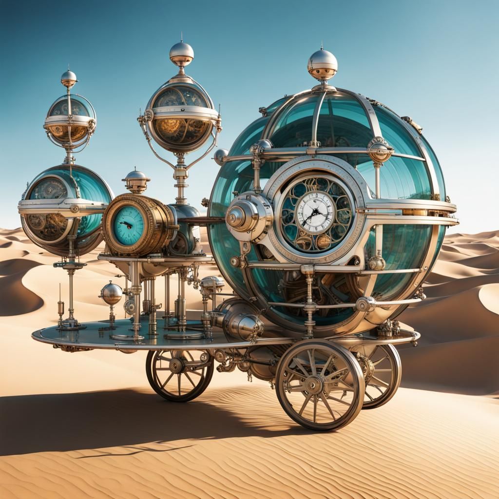 Steampunk Orrery Time Machine in the Desert