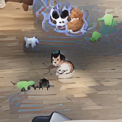 Scared Dog Surrounded by Cats: Digital Rendering