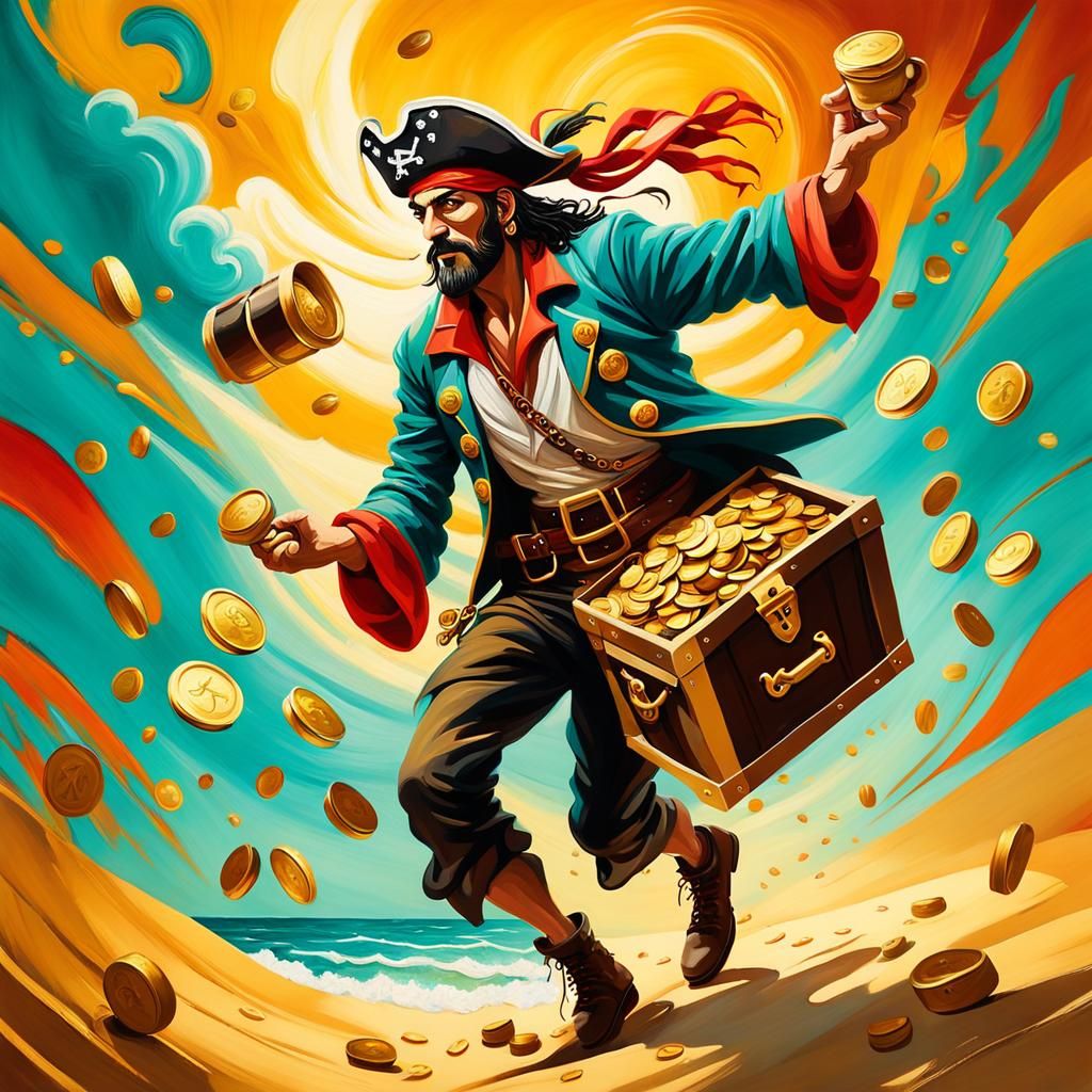 Pirate Struggles with Treasure in Abstract Expressionism