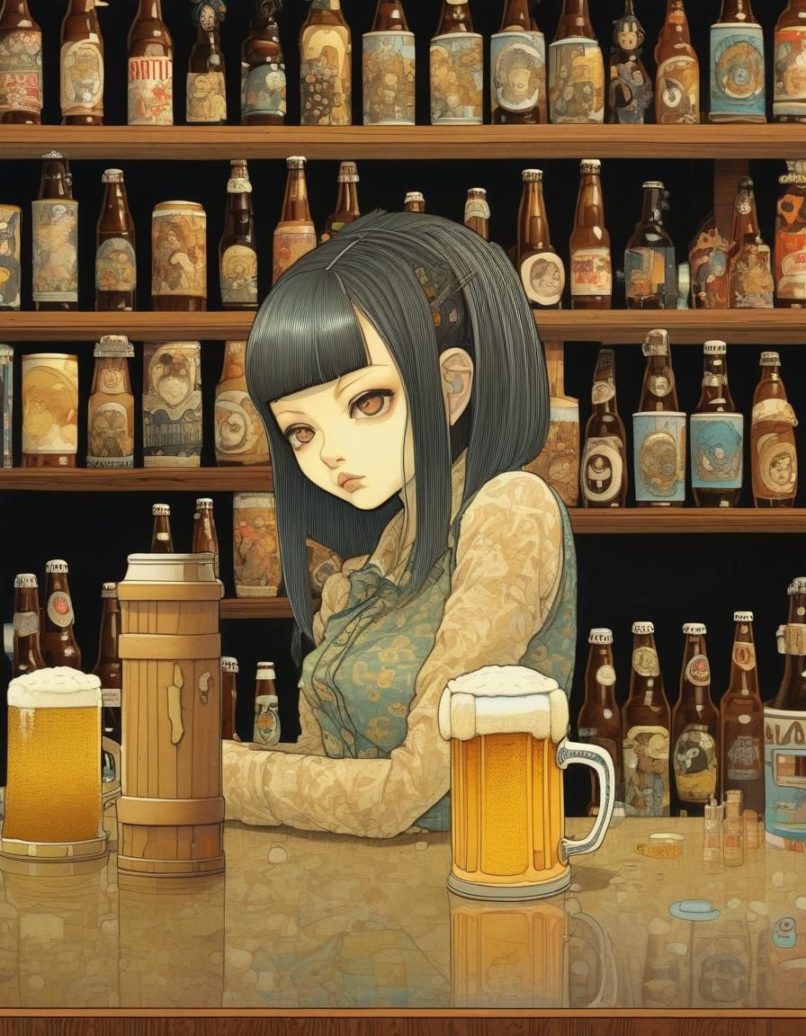 Beer Stein on Bar in Contemporary Illustration Style