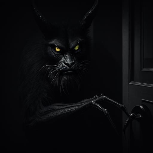 Multi-Eyed Demon Opens Door in Dark Surrealism