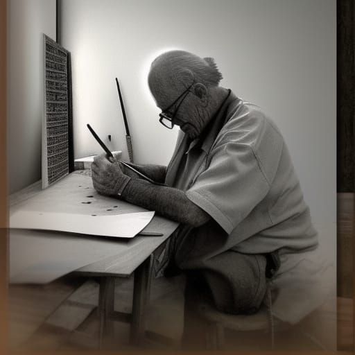 Hyperrealistic Old Artist at Work