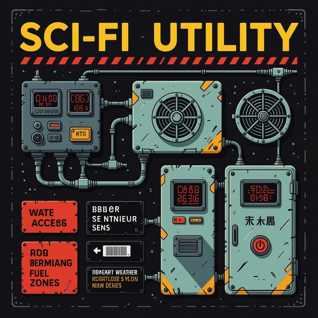 Sci-Fi Utility Signs for Space Station in Industrial Style