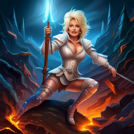 Dolly Parton as Hyperrealistic Knight in Dungeon