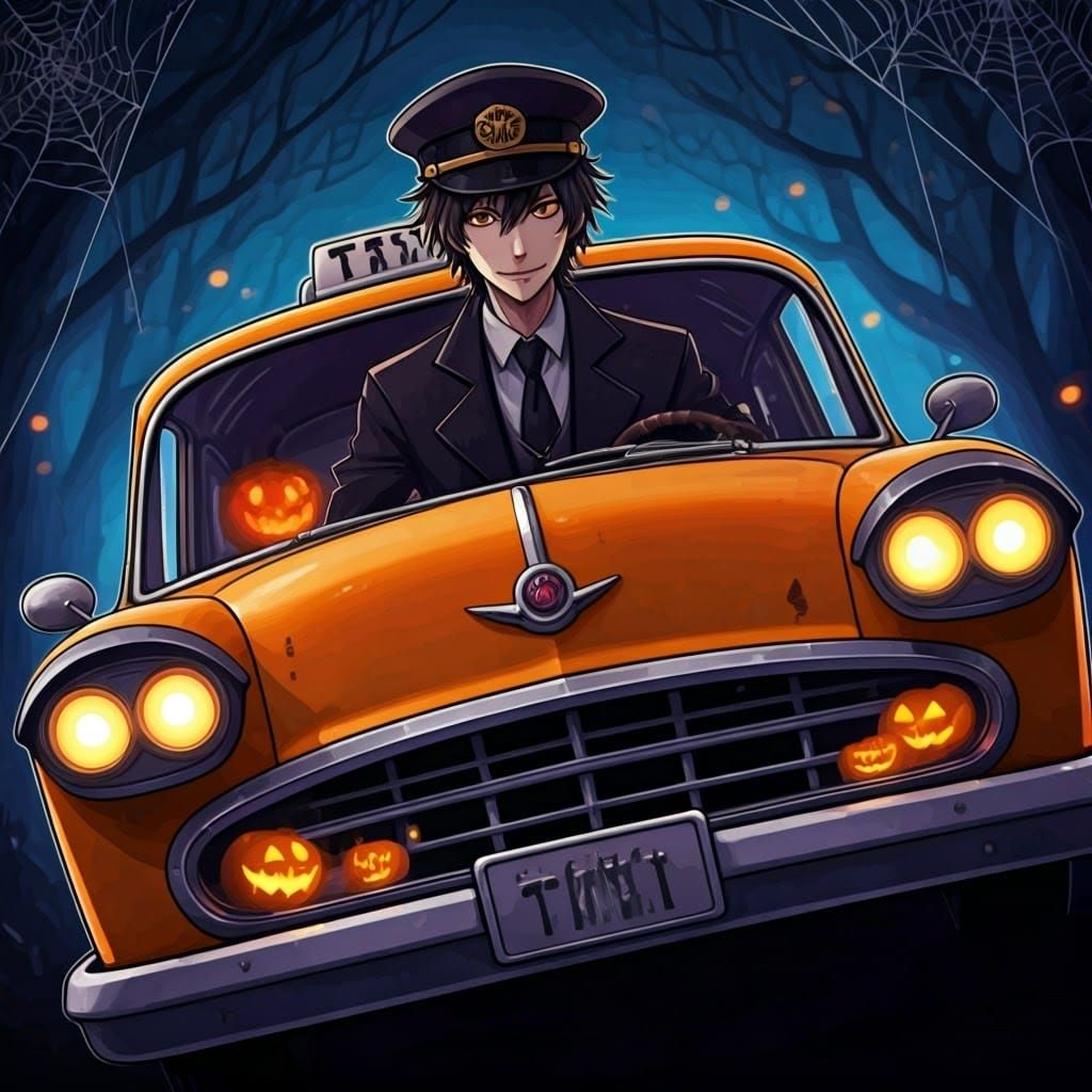 Halloween Town Taxi Driver in Manga Anime Style
